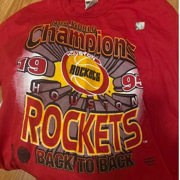 NWT RARE Vintage 1995 Houston Rockets Back To Back NBA Champions Shirt XL - Picture 8 of 8